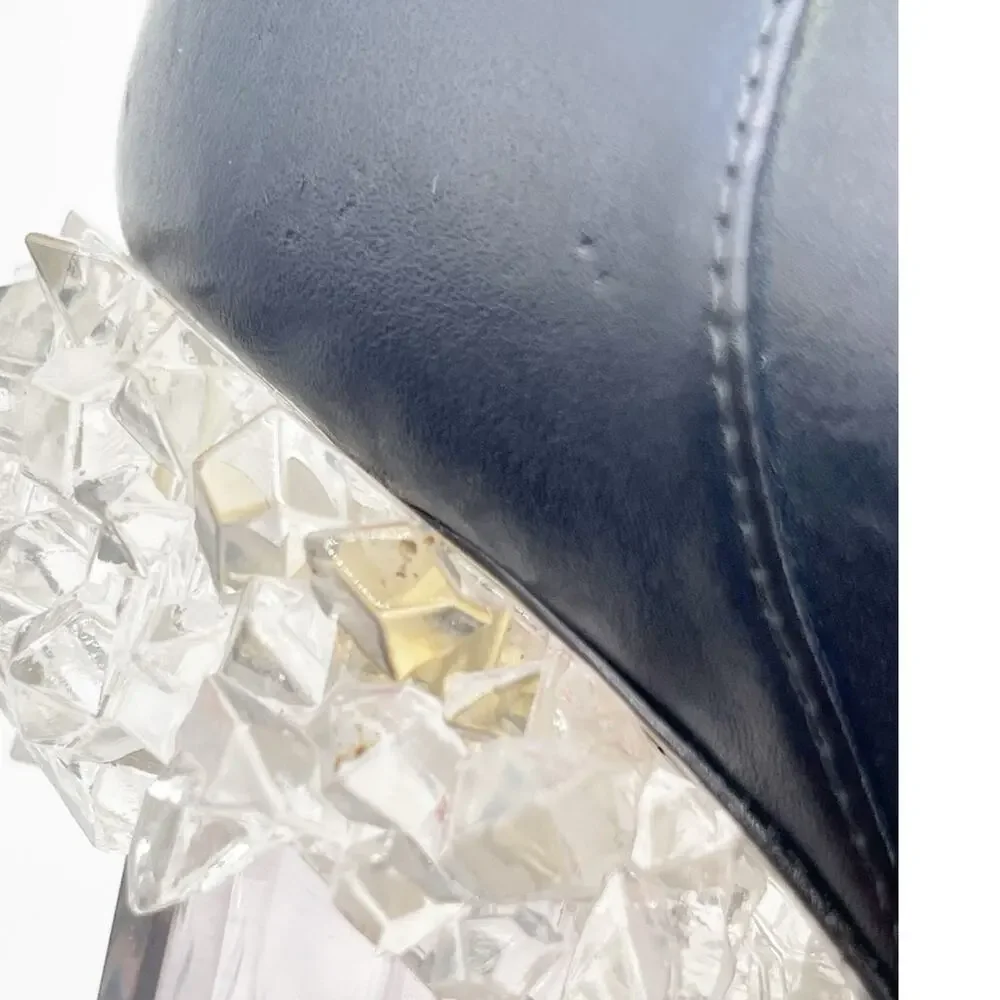 Chanel Fall 2012 Runway Navy Silver Ombre Leather Lucite Ice Crystal Heels EU 37